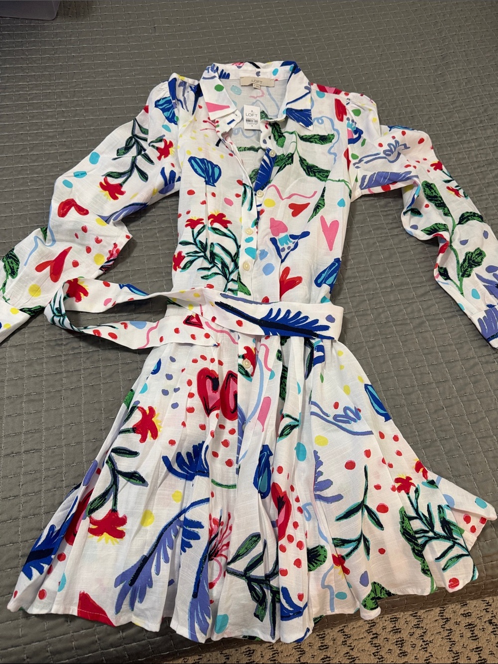 LOFT White Multicolor Abstract Print Button-Up